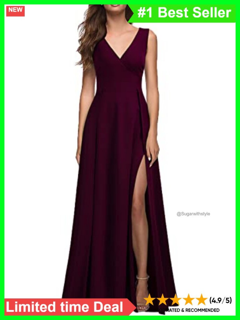 V Neck Sleeveless Split Maxi Dress Stretchy Bodycon Formal Cocktail Party